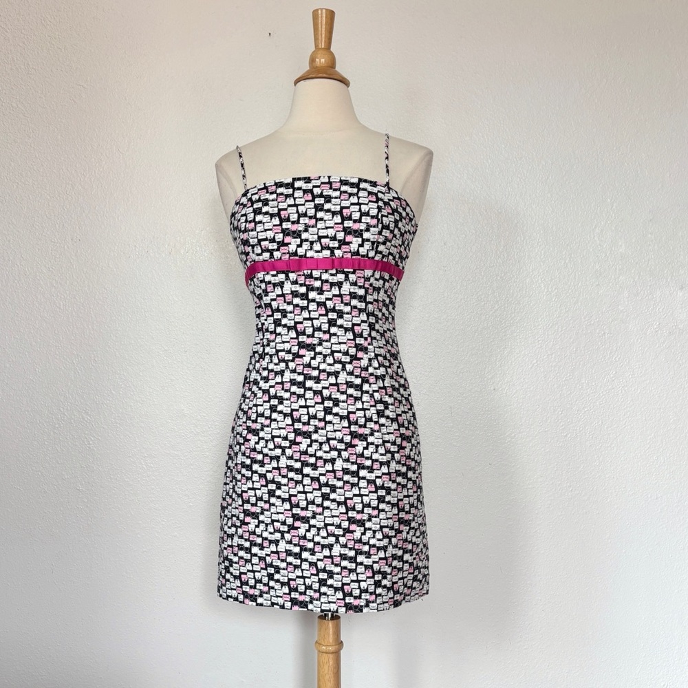 Vintage 90s Eccentric Purse Print Black & Pink Babydoll Dress